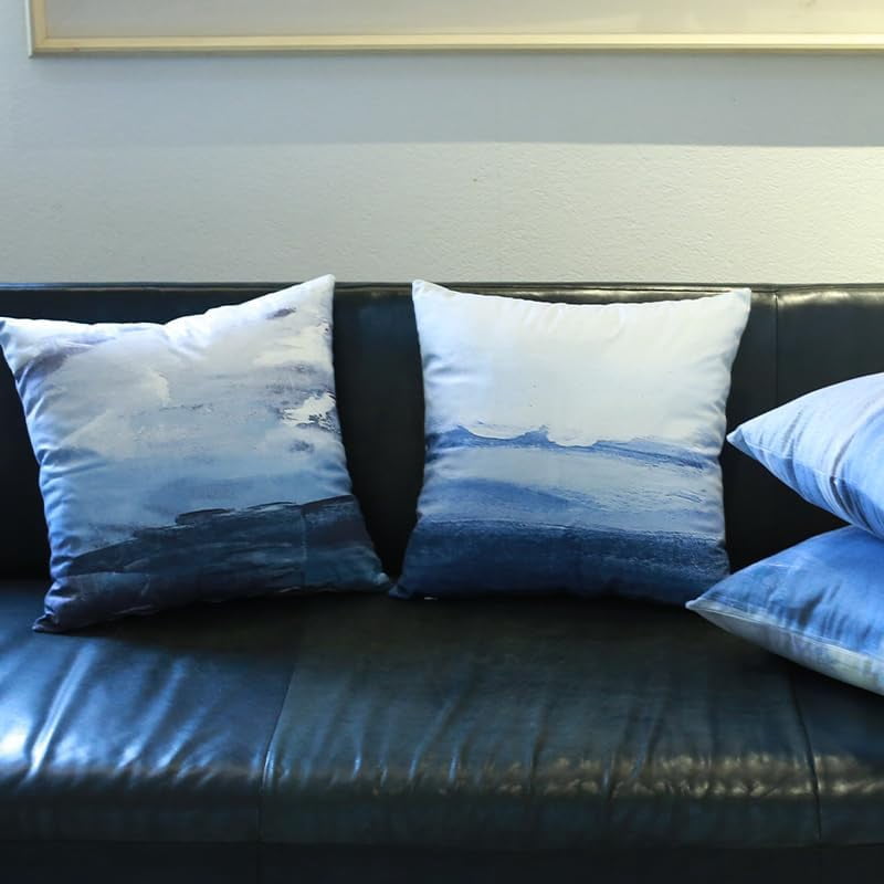 Blue Throw Pillow Covers Set of 4 20"x20" Navy Abstract Decorative Throw Pillows for Modern Sofa Bed Car Home Décor Geometric Pillowcases in Bold 50x50cm Design
