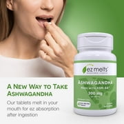 EZ Melts Dissolvable KSM-66 Ashwagandha, 300 mg, Sugar-Free, Stress, Sleep and Mood Support Supplement, 30-Day Supply, Peppermint Chill-Flavor - 1 Pack