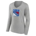 thumbnail image 2 of Women's Heather Gray New York Rangers Primary Logo Team Long Sleeve V-Neck T-Shirt, 2 of 3