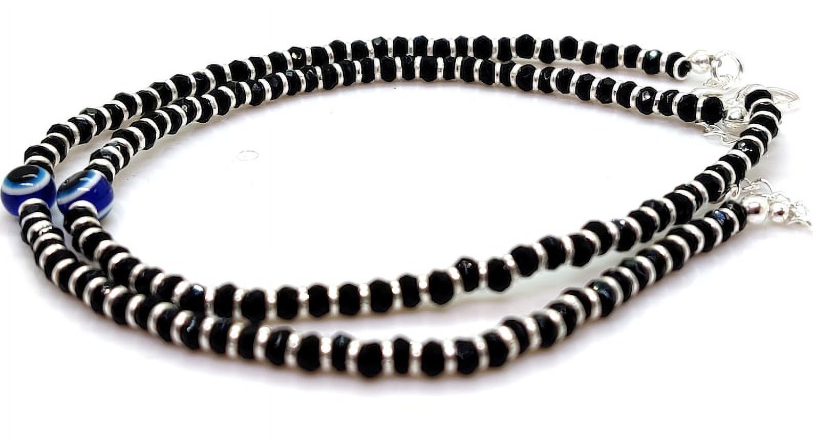 Evil Eye Black Beads Silver Anklet