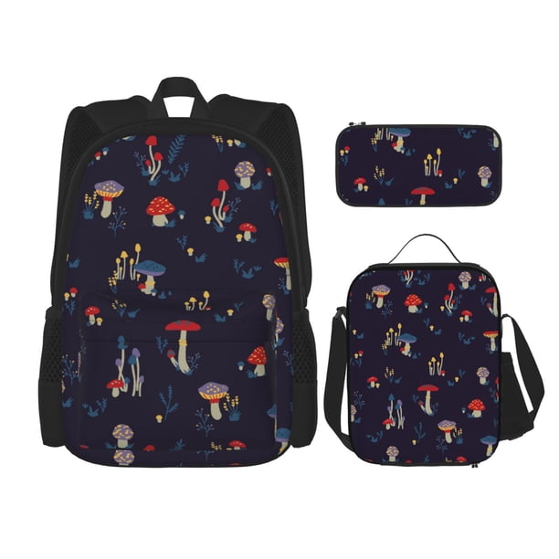 Balery Mushrooms3 Mochila Escolar 3 en 1 para Niños - Mochila Resistente con Lonchera Térmica y Estuche - Mochila Escolar para Niños y Niñas
