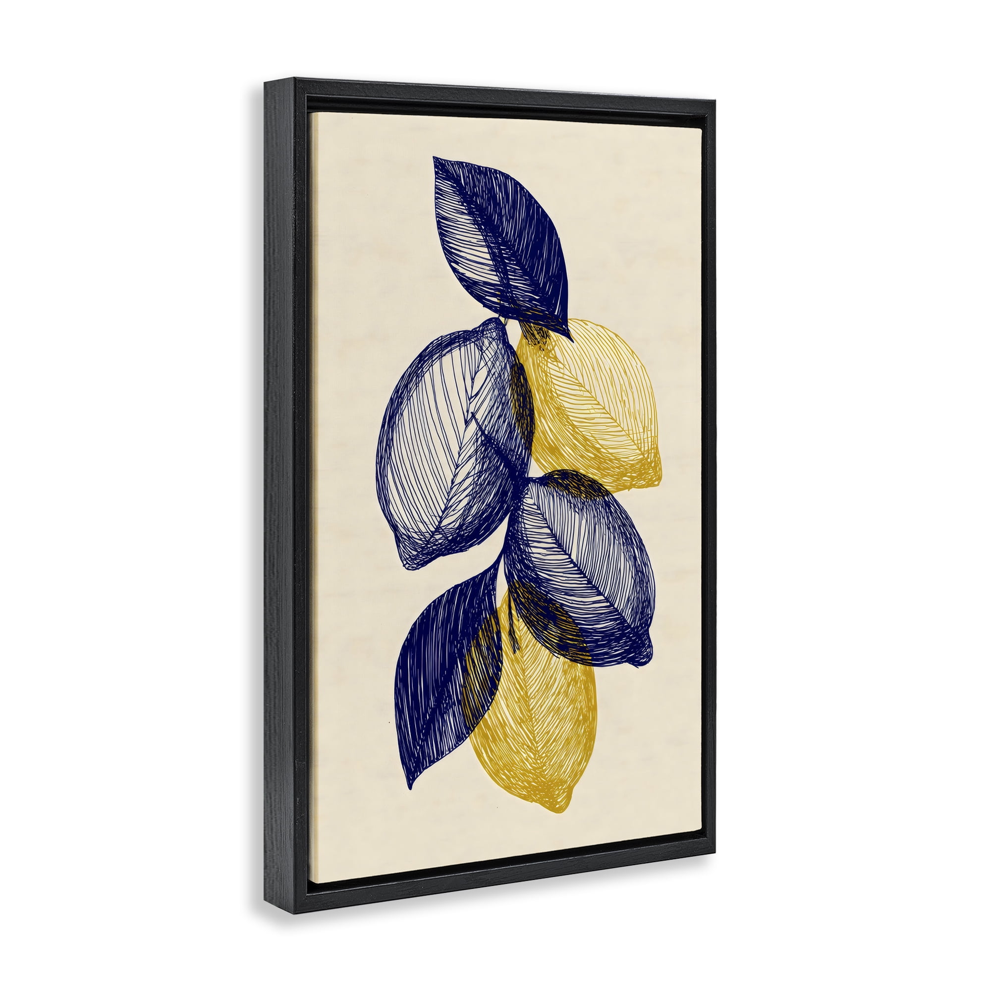 Stupell Industries Navy Lemons Botanical Sketch Black Framed Floater Canvas Wall Art, design by Petal Prints Design