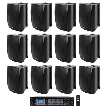 12) Black 5.25" Wall Speakers 70v Amplifier For Restaurant/Office/Cafe/Bar/Hotel