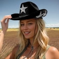 thumbnail image 4 of Sombrero de Vaquera Blanco con Gafas de Corazón - Sombrero Vaquero con Estrella Brillante para Mujeres en Fiesta Temática de Despedida de Soltera (Estrella Negra), 4 of 6