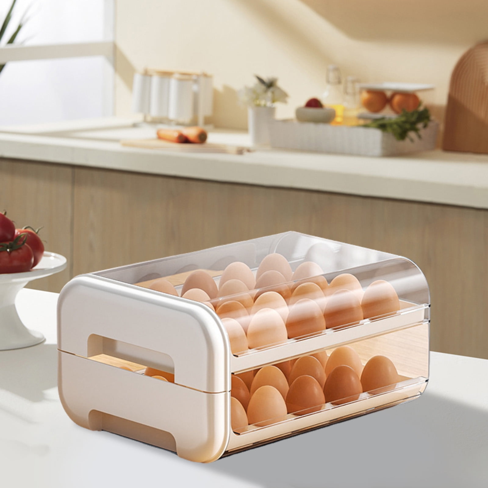 Refrigerator Eggs Storage Box, Multi-Layer Push-Pull Drawer, Space-Saving Egg Organizer, Ash Proof Design for Kitchen or Fridge, Clear Plastic Egg Holder
