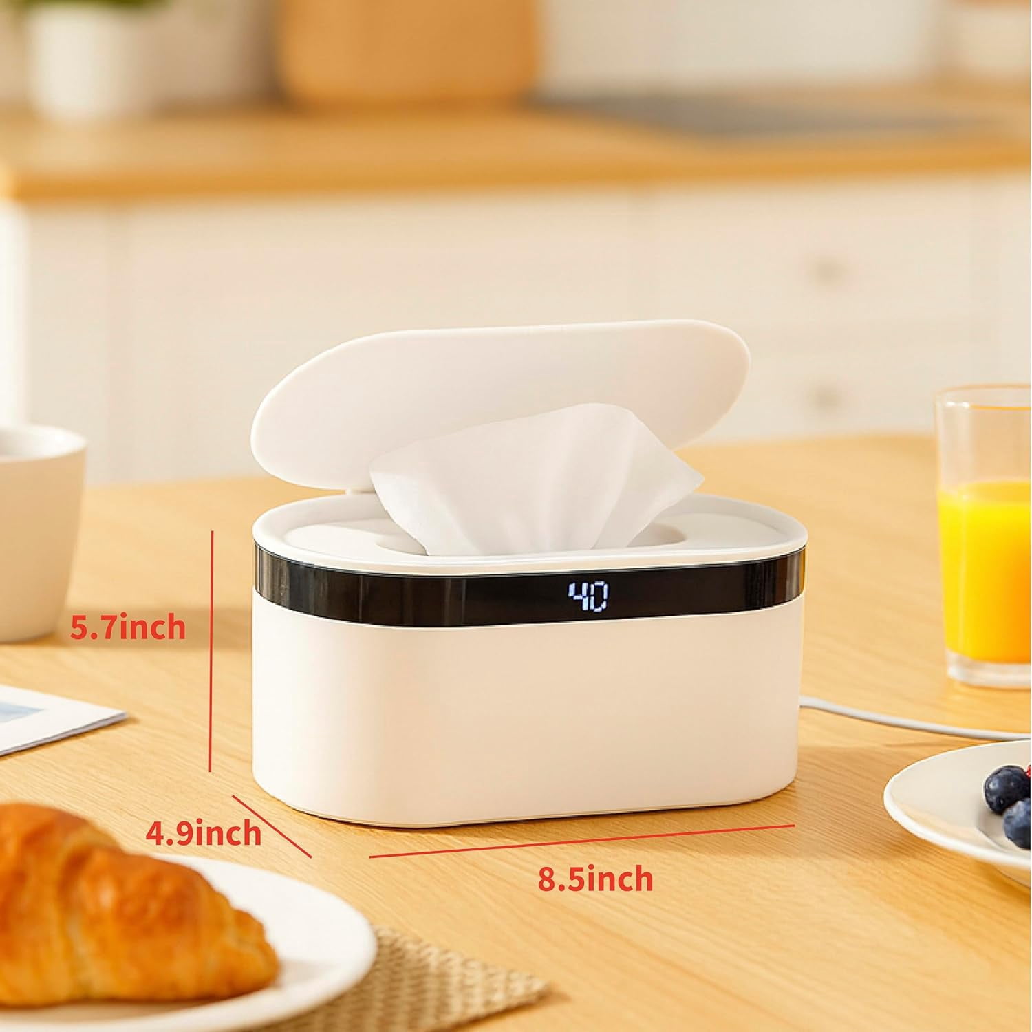 Baby Wipe Warmers, Wet Wipe Warmer for Babies, Wet Wipes Dispenser with Night Light, Fast & Even Heating, 5 Levels of Temperature Adjustment, Temperature Display for Home Car Travel Large Capacity