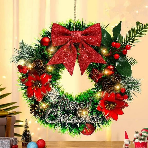 LINLIN Christmas Wreath, 20CM Artificial Christmas Wreath with Led Lights for Door Wall Window Fireplace Christmas Decoration