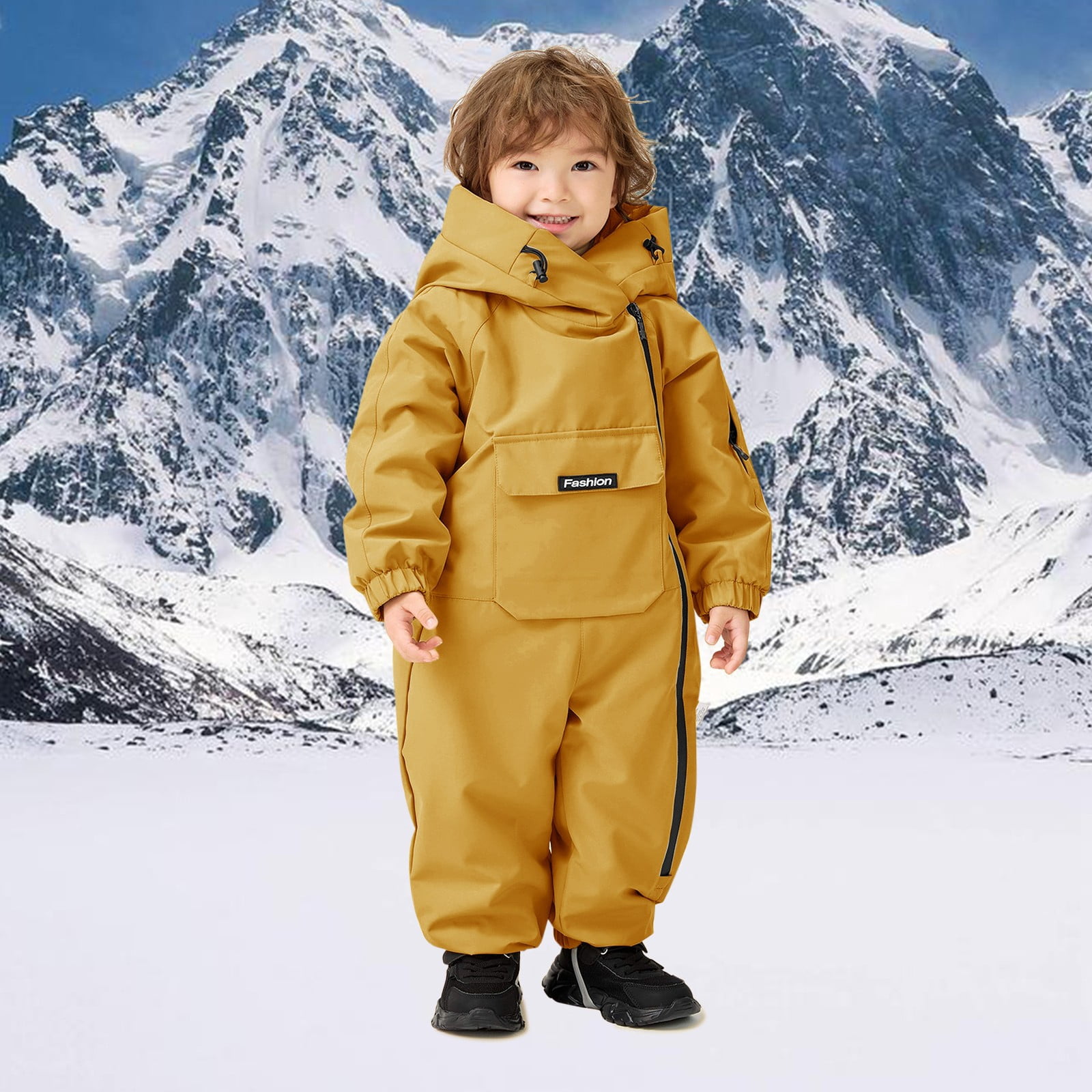 KAUOD Boys Girls One Piece Snowsuits Fleece-Lined Hooded Insulated Ski Jumpsuits Front Pockets Side Zipper Snowboard Suits