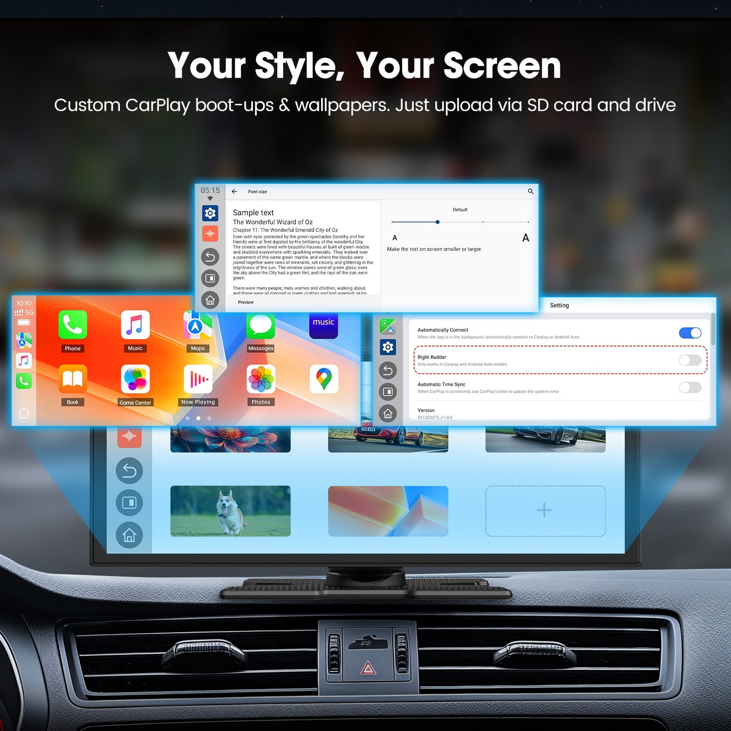 LAMTTO 10.25" Wireless CarPlay & Android Auto Built-in Video Apps, Backup Camera, Split Screen Display, 1920*720P Car Stereo Dual WiFi Bluetooth, OTA, FM/AUX