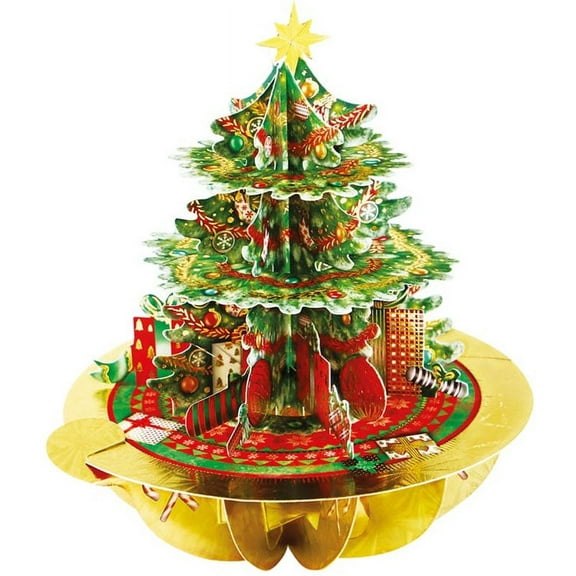 Notes & Queries Decorated Evergreen Tree with Gold Foil Accents 3D Laser Cut Pop Up Christmas Card