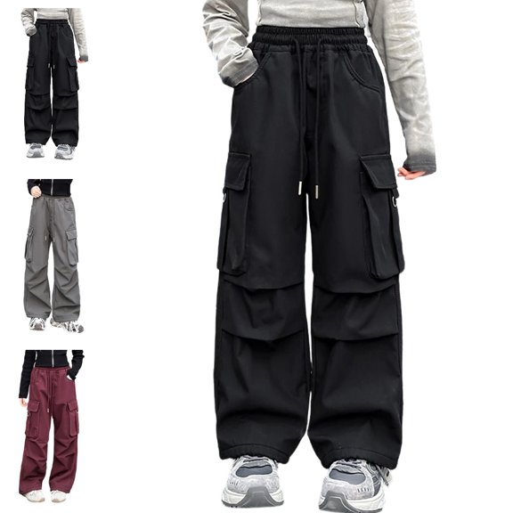 UJNDER Girls Straight Leg Casual Fashion Childrens Bottoms Streetwear for Kids Comfortable Cargo Pants Girls Cargo Pants,Black,13-14 Years