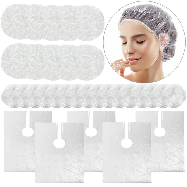 100PCS Hair Salon Cape Disposable Barber Cape with 100 Bath Cap & 100 Ear Cover