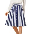 thumbnail image 3 of Allegra K Women's Stripes Button Front Elastic Back A Line Midi Skirt, 3 of 7