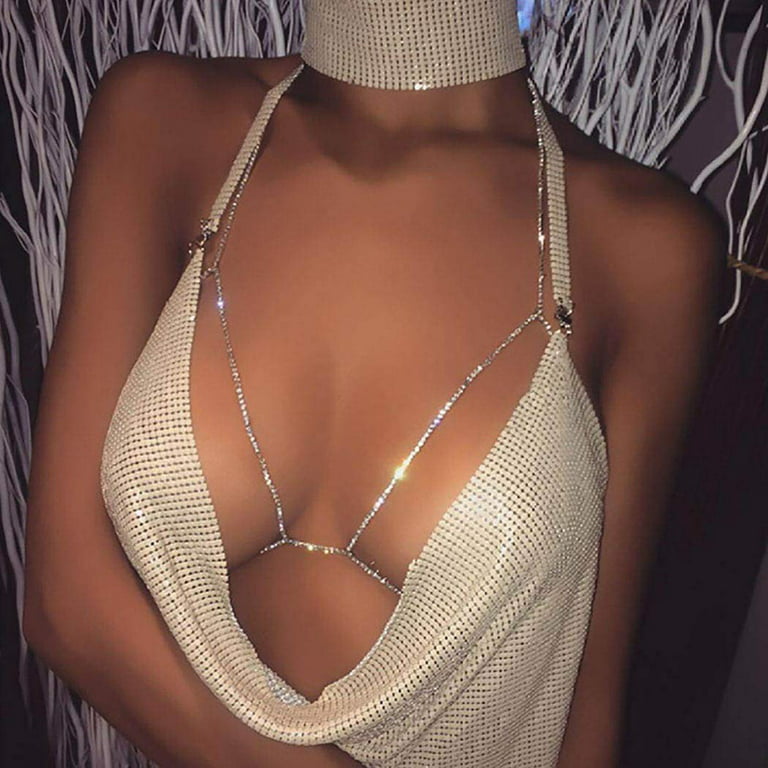 Crystal Body Chain Silver Rhinestone Bling Bra Chain Sexy Bikini Nightclub  Body Chain Accessories for Women and Girls
