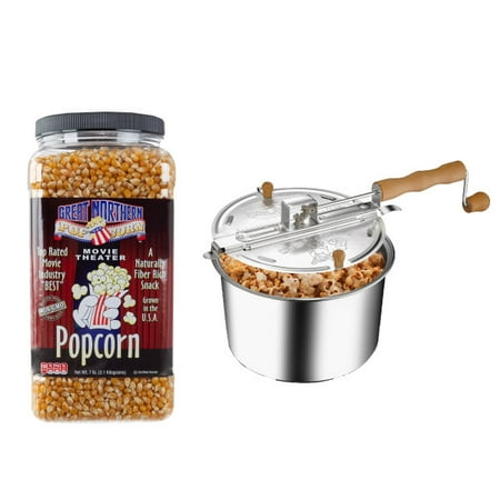 

Stove Top Popcorn Maker – 6.5-Quart Stainless-Steel Popper with Hand Crank – Set Includes 7lbs of Popping Corn Kernels by Great Northern Popcorn