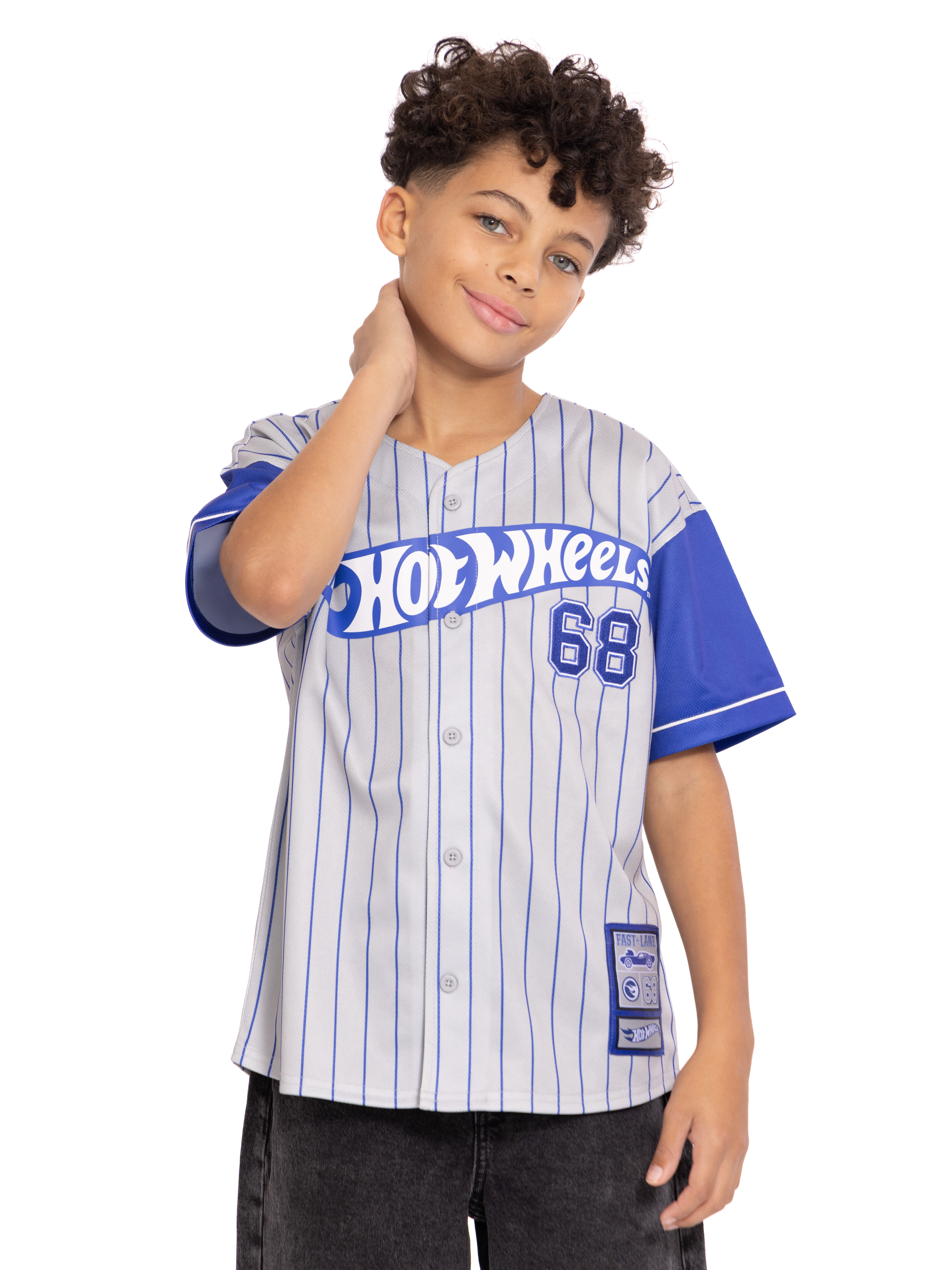 Hot Wheels Boys Graphic Baseball Button Down Jersey with Short Sleeves, Sizes 4-12
