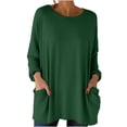 thumbnail image 1 of Tops de Manga Larga de las Mujeres Casual Color Sólido Cuello Redondo Suelto Encaje Superior con Bolsillo, Tops de Manga Larga de las Mujeres, 1 of 8