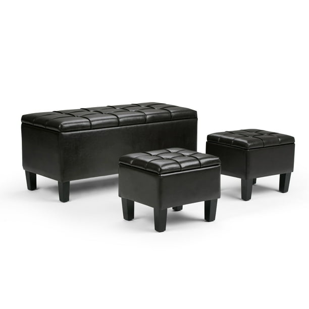 Ottomans can add storage and a footrest to chairs that do not recline. simpli home dover 3 piece storage ottoman bench