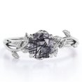 thumbnail image 1 of JeenMata Anillo de Compromiso de Inspiración Natural con Solitario de 4 Puntas de Cuarzo Rutilado Negro de Talla Cojín de 1 TCW en Baño de Oro Blanco de 18 K sobre Plata, 1 of 4