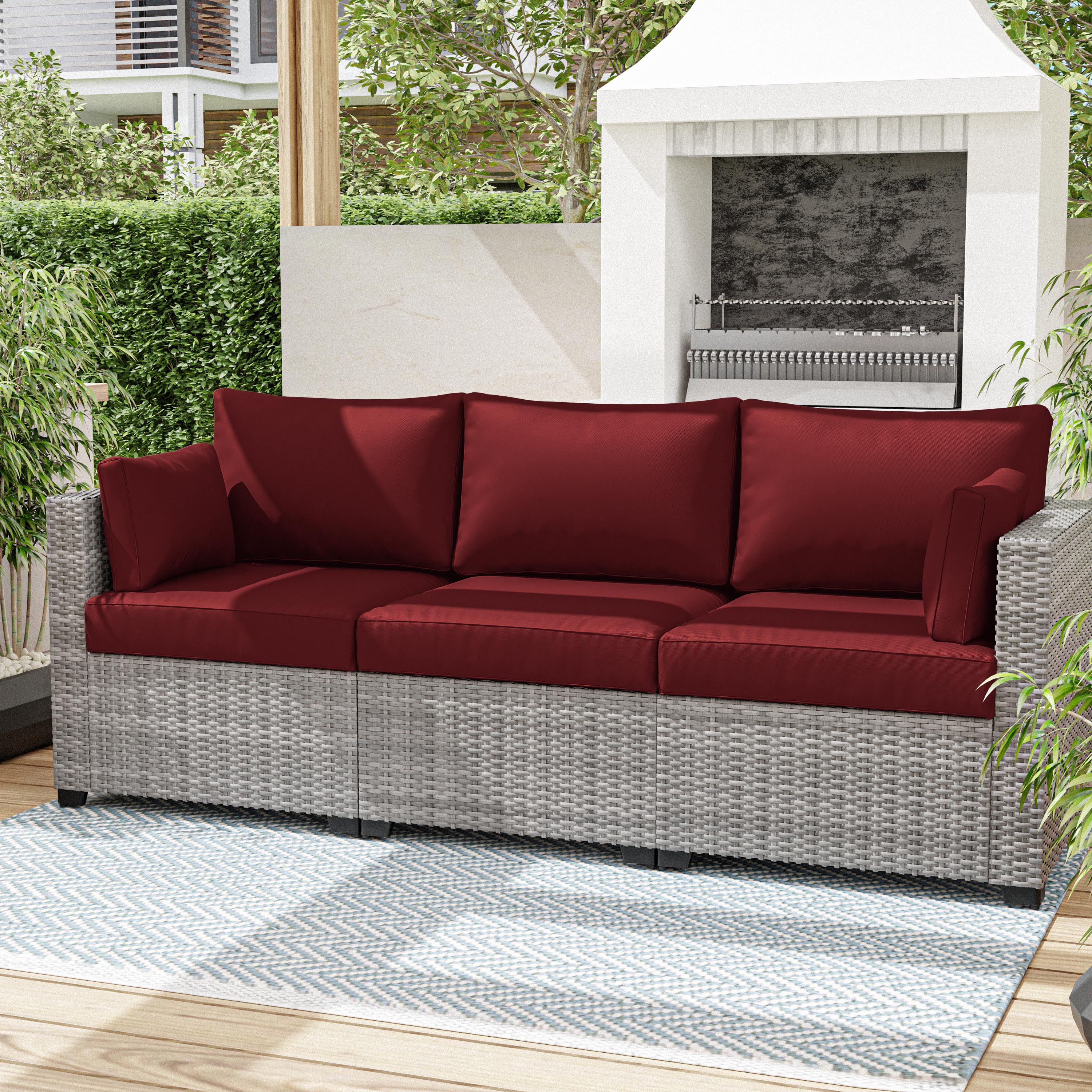 Snubbull 8-piece Patio Furniture Cushions, Replacement Outdoor Cushions for 3-Seat Sectional Sofa, Waterproof & Zipped, 25.6"*23.6"*4", Burgundy