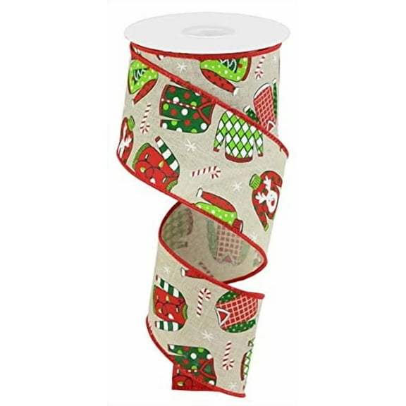 Christmas Ugly Sweater Royal Canvas Wired Edge Ribbon - 10 Yards (2.5" 30 Feet, Natural, White, Red, Green, Black)