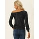 thumbnail image 3 of Top de lentejuelas con hombros descubiertos para mujer de manga larga Disco Party Sparkle Glitter Top Negro XS, 3 of 6