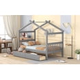 thumbnail image 3 of Twin Size House Bed with Drawers, Solid Wood Bed Frame with Roof Headboard and Footboard, Playhouse Bed for Kids Boys Girls,  Gray, 3 of 7