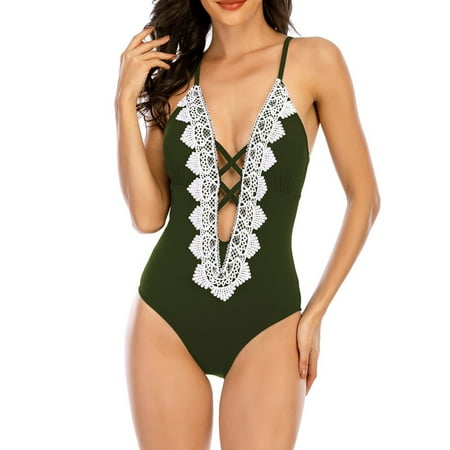 

Finelylove Matching Family Swimsuits Lace Sport Bra Style Bikini Green S