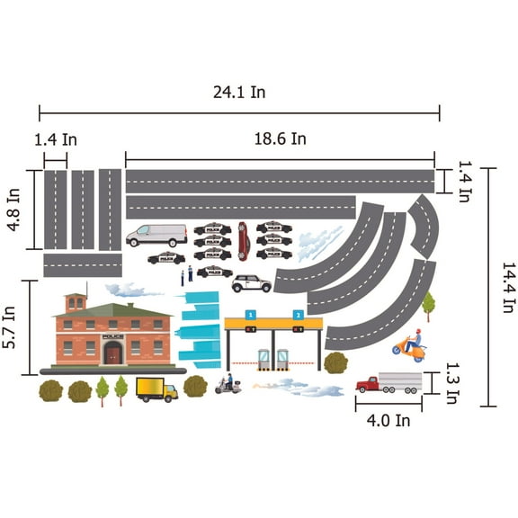 THE CITY - Vinyl Multicolored Decoration Police Station Design Kids Bedroom Adhesive Wall Decal Sheet - Removable DIY Stick And Peel City Police Station Adjustable Stickers Wall Decor 24.1" x 14.4"