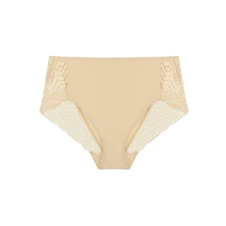 MODA NOVA Juniors Plus Size Panties Underwear Lace Breathable Mid Rise Stretch Briefs Nude 1X