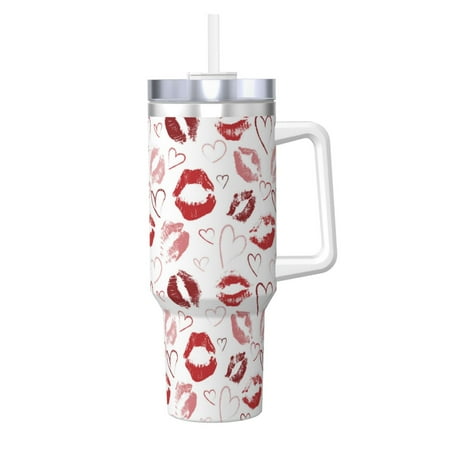 

Lukts Red Lips for 40OZ Ice Cup with Handle Stainless Steel Vacuum Insulated Cup Suitable for Indoor and Outdoor Activities