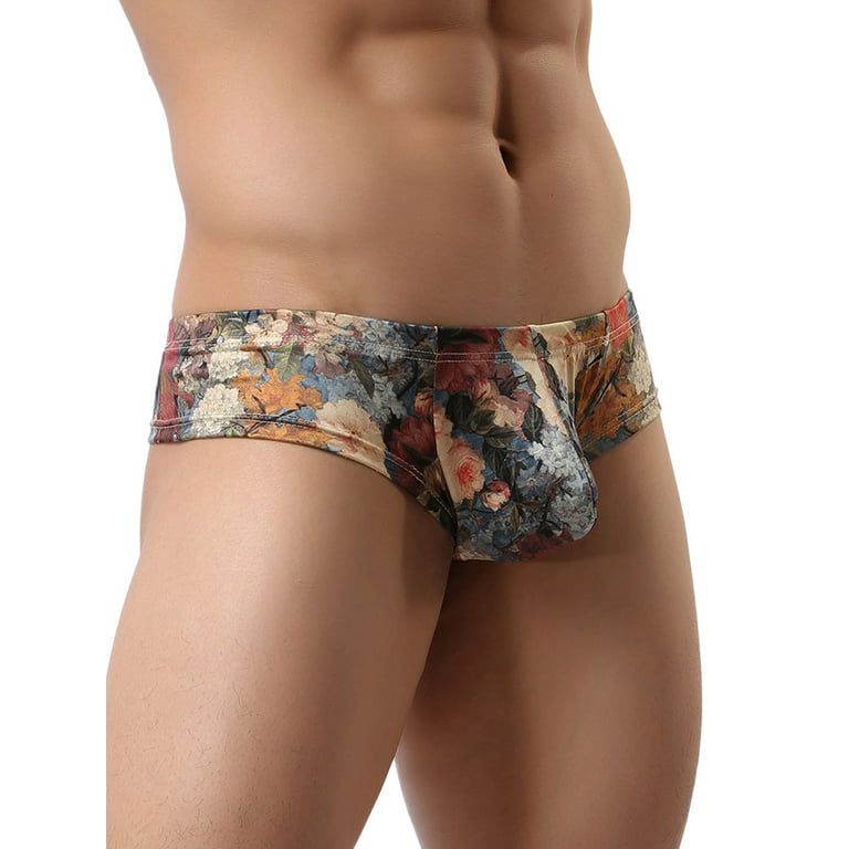 KAMAMEN Mens Sexy Floral Print Low Waist Boxer Briefs Underwear Penis Bulge  Pouch Thin Boxers Shorts Underpants Panties Blue XL 