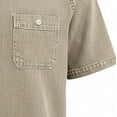 thumbnail image 5 of Hesxuno Men Fashion Button Down Shirts Mandarin Collar Denim Short Sleeve Shirt Loose Fit Western Work Tops Casual Stretchy Cowboy Blouses with Pockets Khaki XXL, 5 of 5
