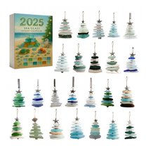 LAMIRO Sea Glass Christmas Tree Advent Calendar 24 Days Christmas Countdown Calendar with Mini Sea Glass Ornaments Ocean Themed Holiday Surprises Christmas Decorations