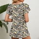 thumbnail image 4 of Camiseta informal de verano con escote en V, manga corta, corte holgado y volantes dobles para mujer, talla XL, con volantes florales, 4 of 6