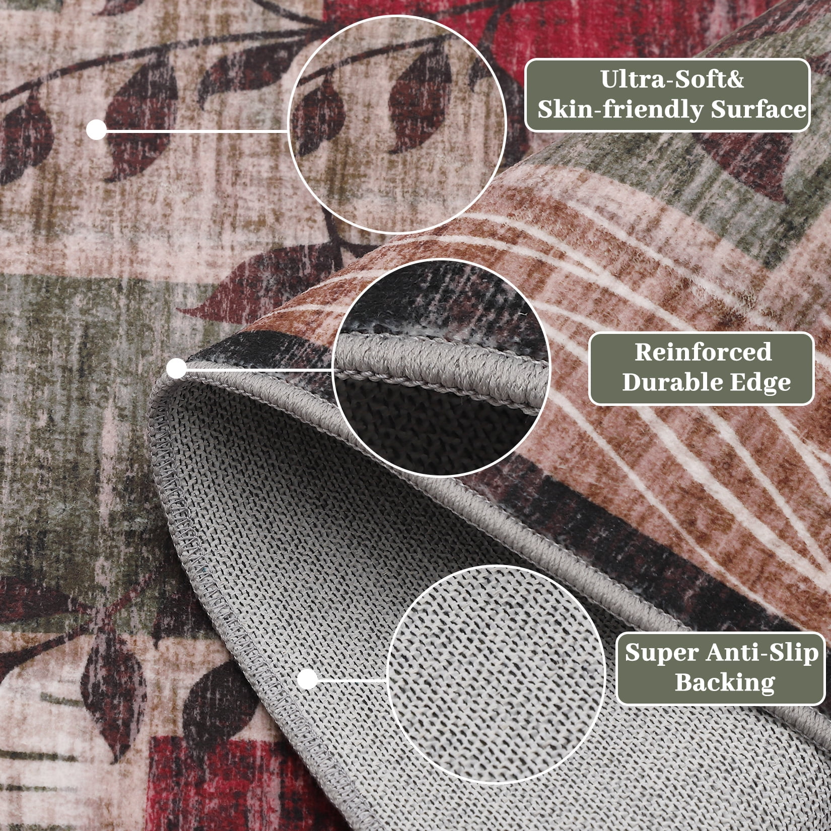FairOnly 5'x7' Brwon Modern Abstract Leaf Area Rugs for Bedroom Washable Ultra-Thin Rugs for Home Office Indoor Floor Area Rugs for Bathroom