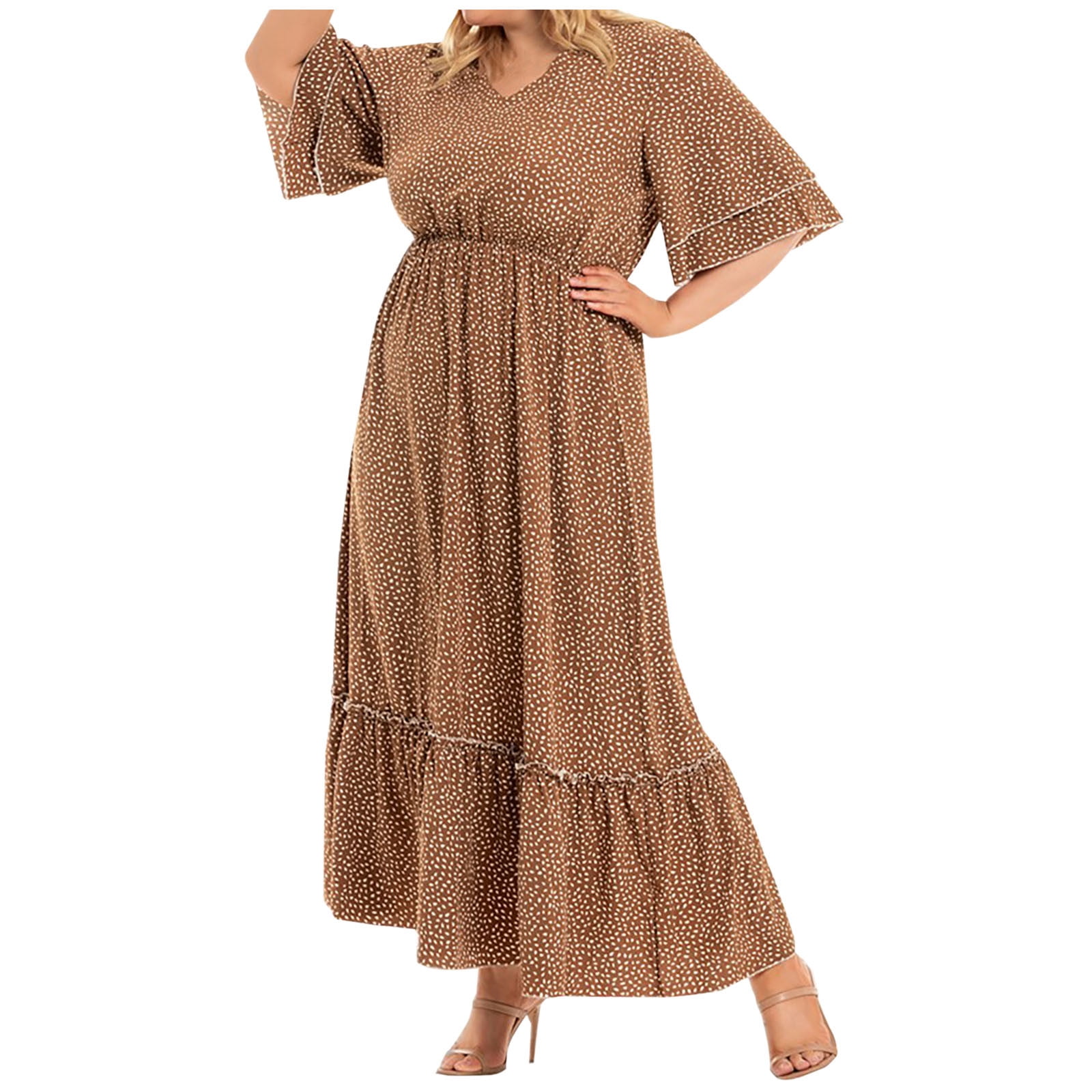 Bigersell Womens Spring Dresses Plus Size Women Casual Loose VNeck