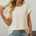 thumbnail image 6 of ZZwxWA Summer Tops for Women Dressy Casual Ruffle Short Sleeve Eyelet T Shirts Loose Fit Crewneck Pullover Blouses Solid Color, 6 of 7