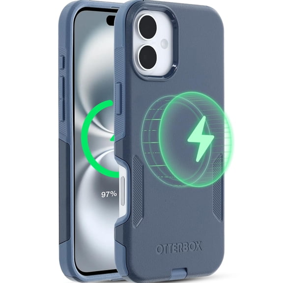 OtterBox iPhone 16 Plus Commuter Series MagSafe Case - Thin & Tough, Dual Layer with Port Protection and Built-In Anchors - Blue Jeans