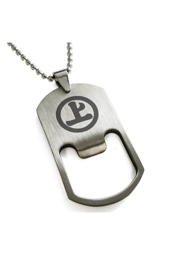 Stainless Steel Murakami Samurai Crest Engraved Bottle Opener Dog Tag Pendant Necklace