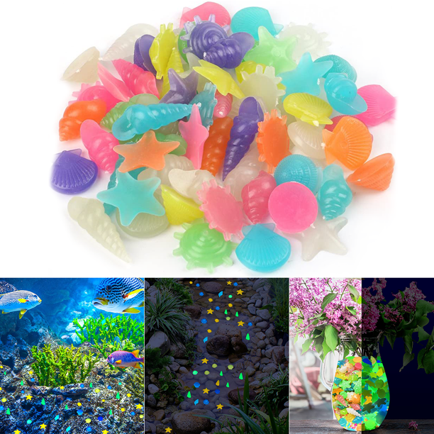 SUGARDAY 80PCS Glow in The Dark Rocks for Fish Tank Aquarium Garden