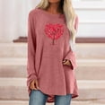 thumbnail image 2 of Pompotops Mode Femmes Col Rond Manches Longues Imprimé Casual T-Shirt Chemisier Tops Dégagement, 2 of 4