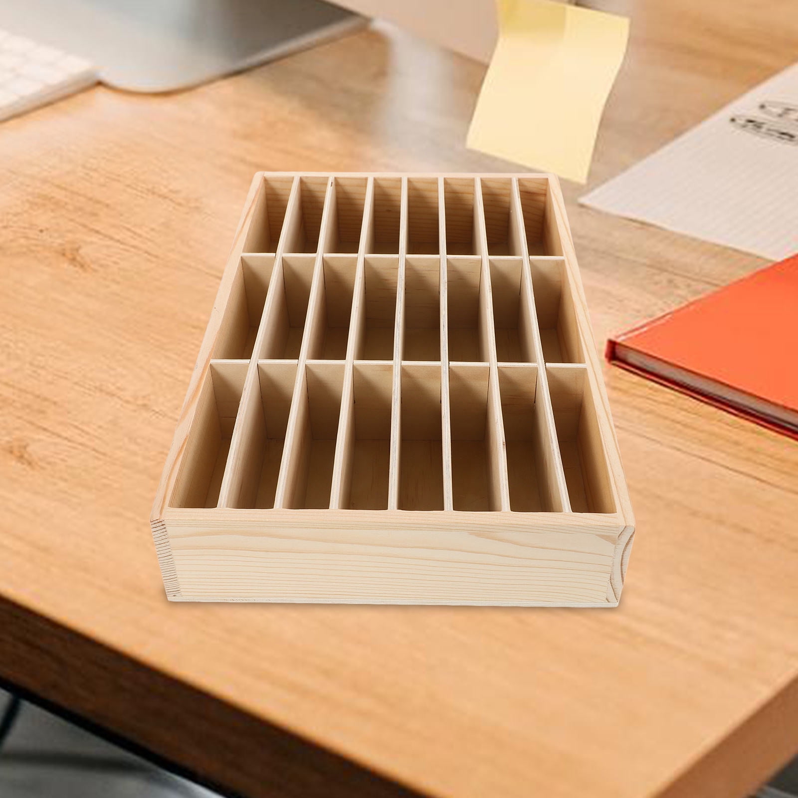 NIAIZEK Beige Multi-Grid Wooden Phone Display Box Organizer for Office and Home Desk Storage