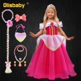 thumbnail image 1 of Vestido de princesa Aurora para niñas, disfraz de princesa Aurora para Halloween, Carnaval, Bella Durmiente, elegante vestido de novia rosa Fivean unisex, 1 of 2