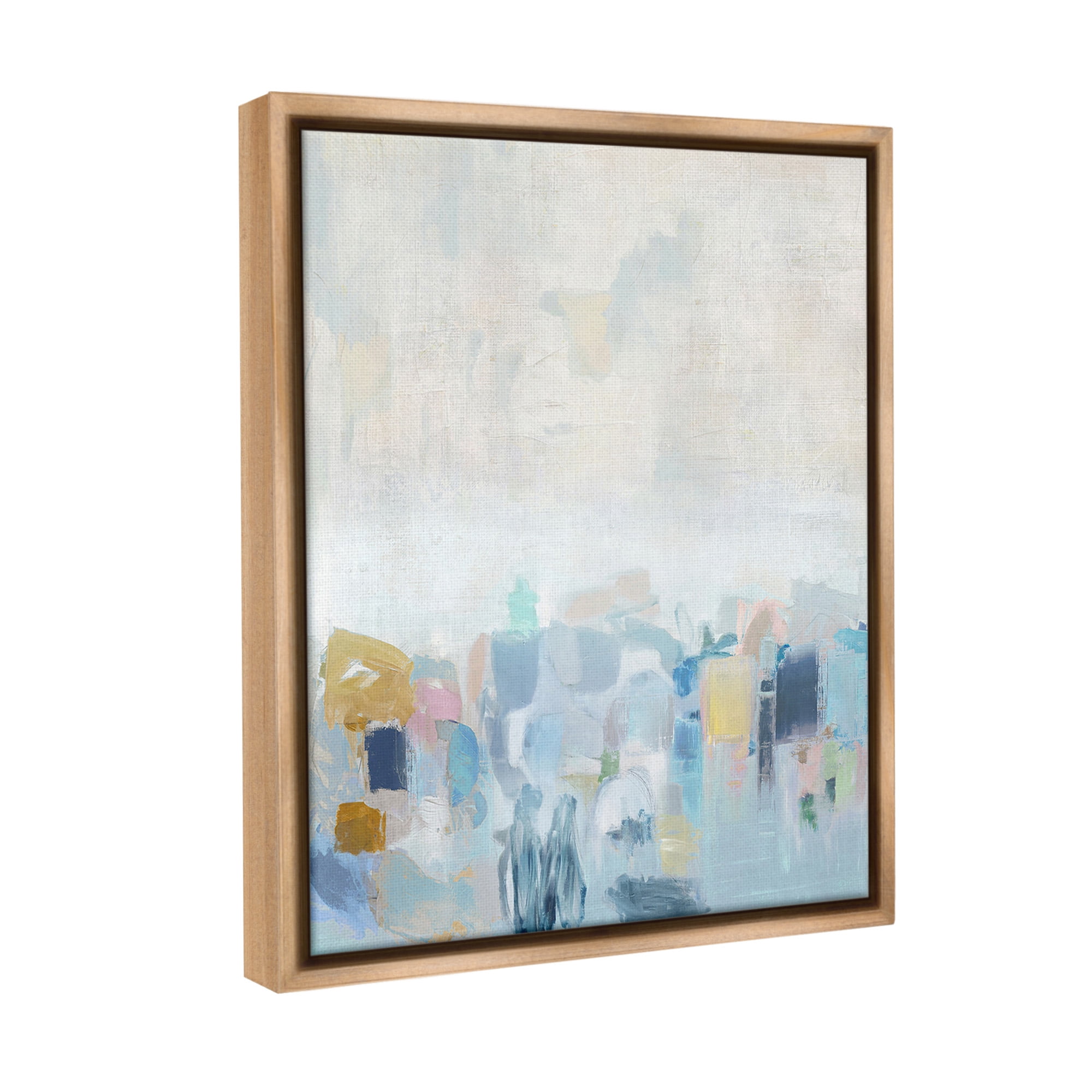 Stupell Industries Blue Abstract Landscape Abstract Painting Brown Floater Framed Canvas Art Print Wall Art, 17 x 21