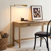 Brightech Leaf LED Floor Lamp, Pharmacy LED Floor Lamp for Living Rooms & Offices, Adjustable Standing Lamp for Bedroom Reading, Tall Lamp For Sewing & Craftwork - Brass, Gold