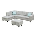 thumbnail image 6 of L-Shaped Linen Blend Fabric Couch with Wood Frame and Low-Profile Legs, Settee with Cushions Rounded Arms, Storage Ottoman and Two Toss Pillows, Light Gray, 6 of 9