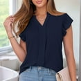 thumbnail image 2 of Blouse Women'S Ruffle Cap Sleeve Shirt Blouse with V-Neck T-Shirt Navy Blue XL, 2 of 8