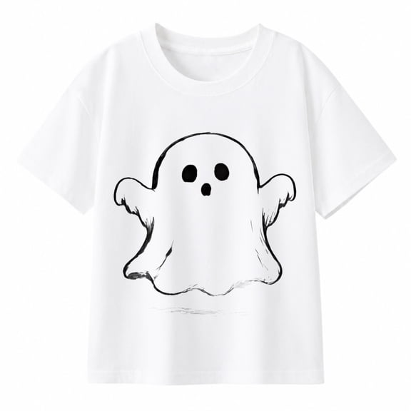 Boys' Halloween Simple Ghost Graphic T-Shirt, Short Sleeve Shirt