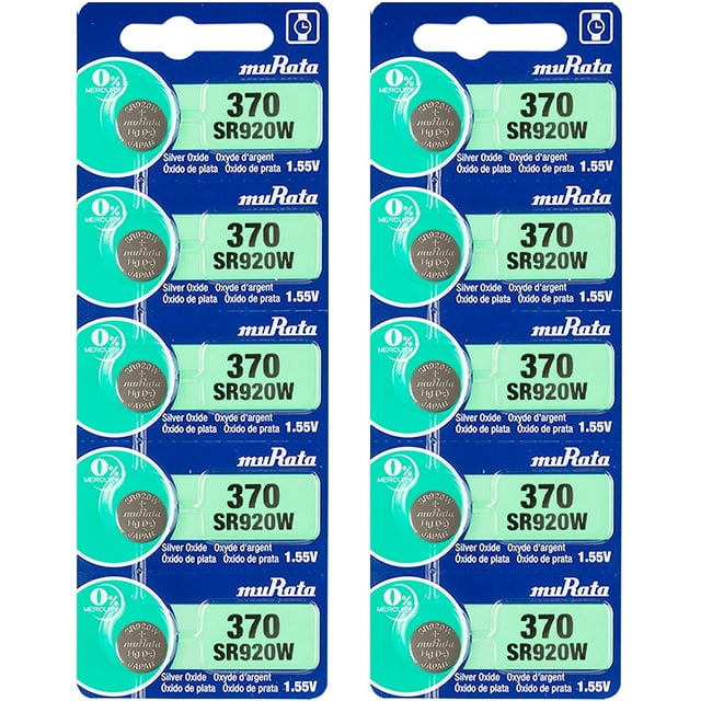 Murata 370 SR920W Battery 1.55V Silver Oxide Watch Button Cell (10 Batteries)